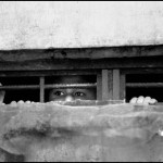 A child peers out from inside of the Pasay City Jail