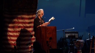 On the afternoon of the last day of the conference, John Densmore, drummer of The Doors, played some percussion and read some poetry. Photo by Ethan Gelber.